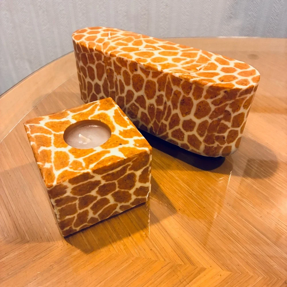 NWOT Animal Print Giraffe Print Candles Set (Ellipse & Square Candles)